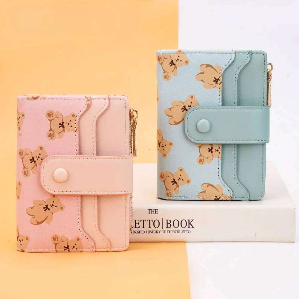 Women Short Wallets PU Leather Female Bifold Purses Cute Bear Card Holder for Girl Small Zipper Wallet with Coin Purse C260304