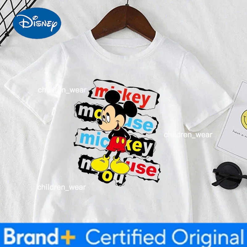 Disney Cute Minnie Mickey Mouse Print Kids T-shirt Summer Short Sleeve White Color Tops Tees Harajuku Boys Girls Tshirts Clothes H260304