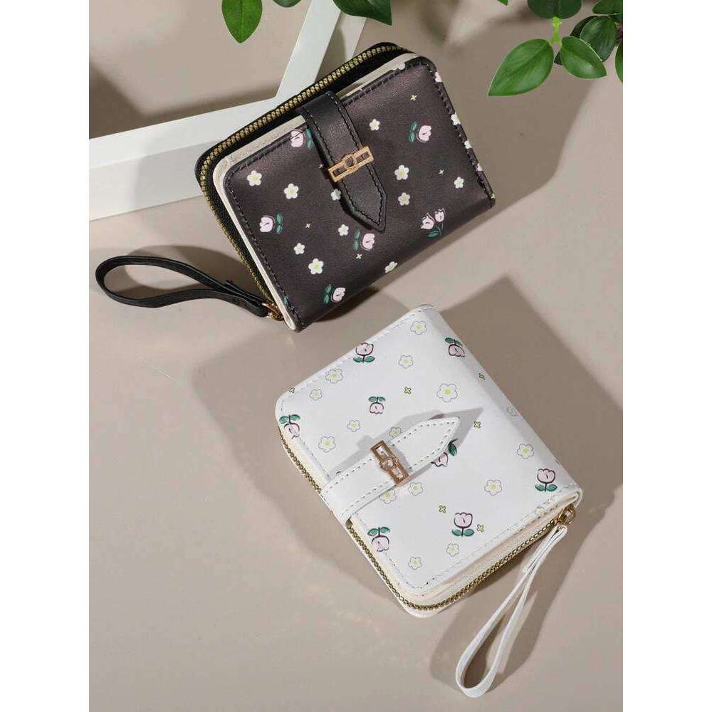 Flower patterned credit holder for women or men's small card case with zipper hand-held wallet C260304