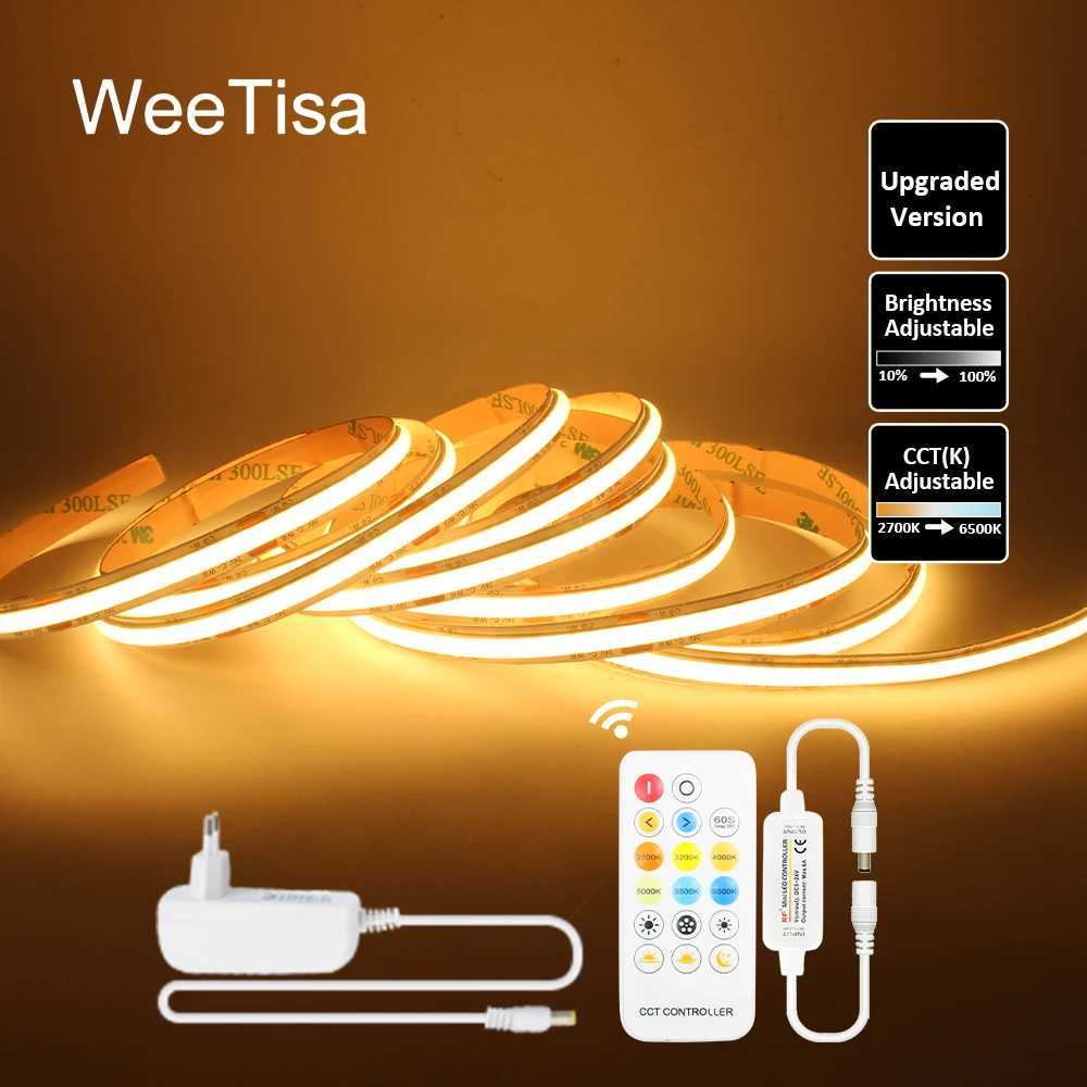 1M 2M 3M 4M 5M CCT COB LED Strip Light 24V Flexible Ribbon WW CW 2700-6500K Dimmable Linear Lighting with Remote Control EU Set H260304