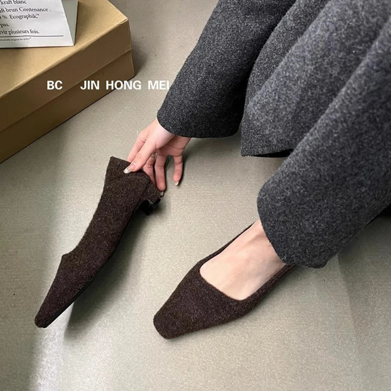SUOJIALUN Spring Women Pumps Shoes Fashhion Shallow Slip On Ladies Elegant Boat Shoes Square Low Heel Single Shoes 260306