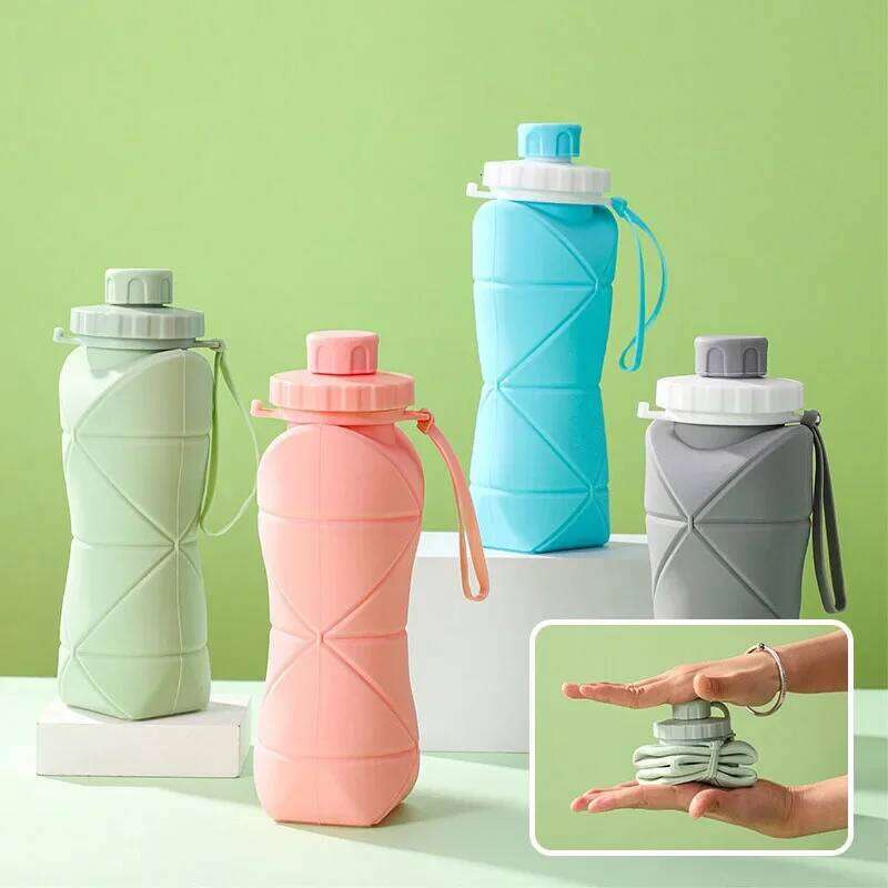 600ml Silicone Folding Water Bottle Portable Reusable Motivational Gym Travel Outdoor Drinking Cup S260303