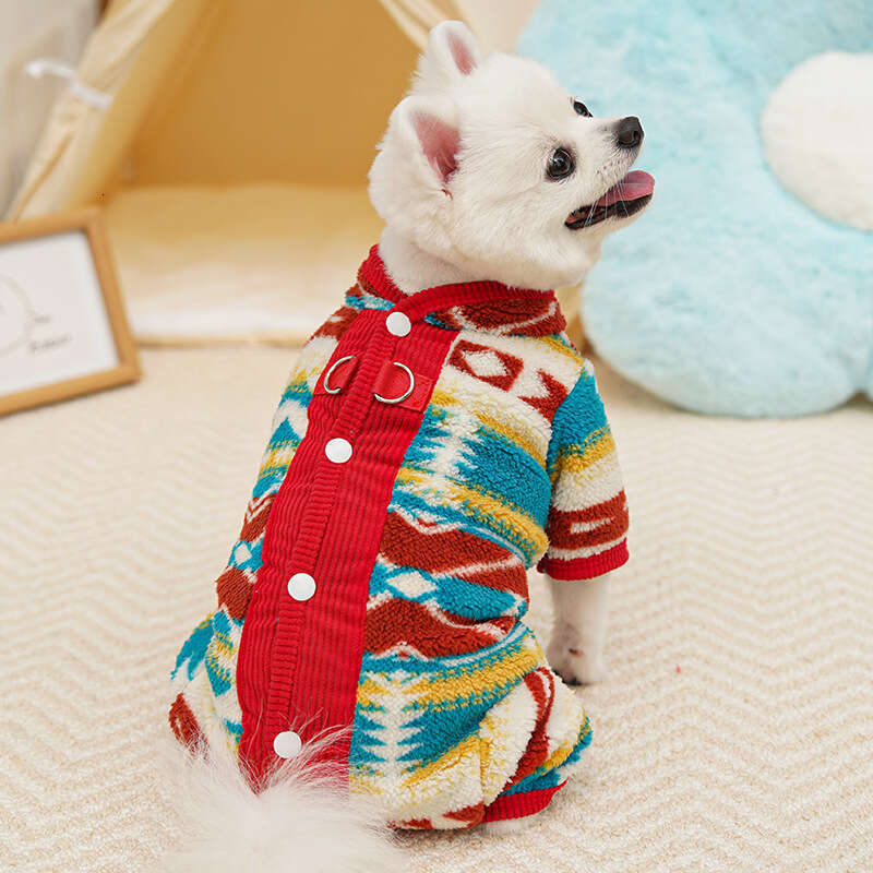 Famous brand Autumn winter four legged belly warming clothes with fleece for pets dogs and cats ethnic style Fair Isle Bichon pajamas pupakaIK