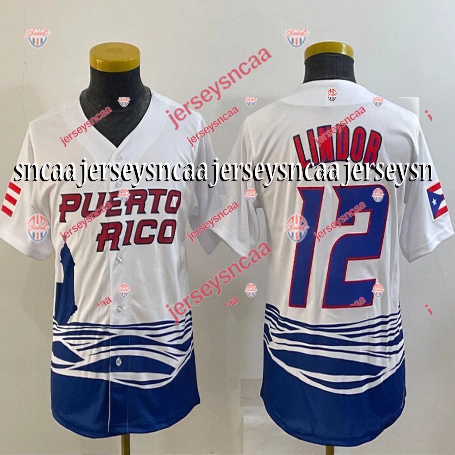 Custom Jersey Team Puerto Rico 2026 World Baseball Classic WBC Francisco Lindor Carlos Correa Javier Baez Edwin Diaz Marcus Stroman Enrique Hernandez 