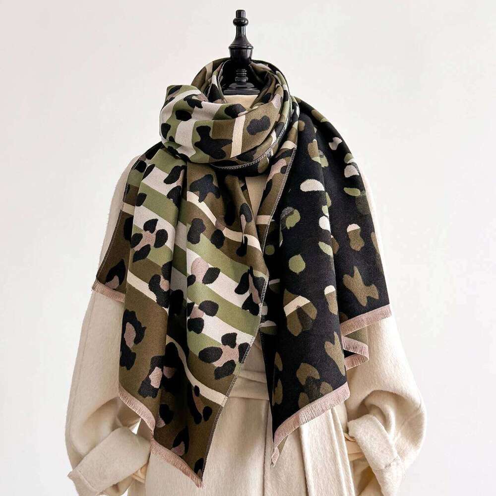 Women Thickening Imitation cashmere Scarves Fashion Designer Leopard Print Beautiful Soft Satin Shawl Neckerchief Scarf XJ260304
