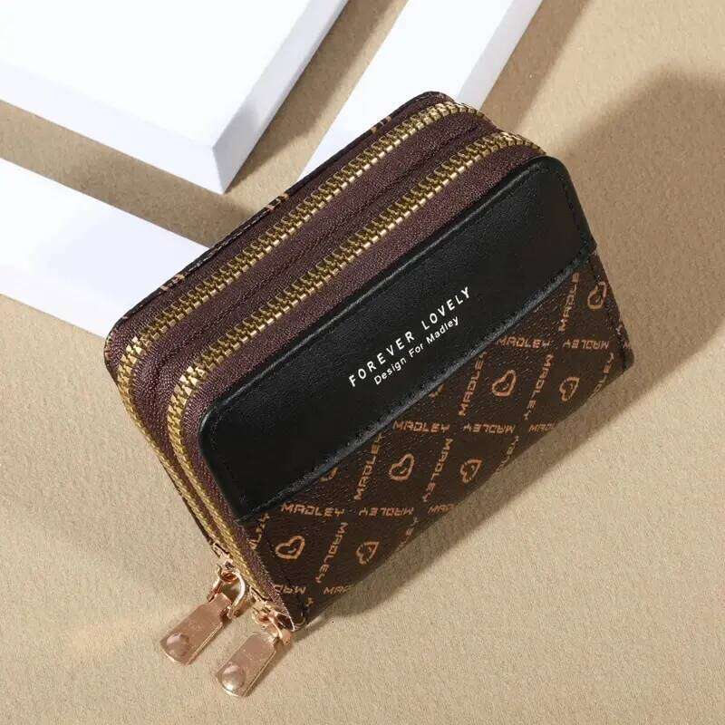 RFID Protection Mini Wallet - Chic Faux Leather with Double Zipper, Multiple Card Slots & Slip Pocket, Compact Classic Clutch C260304