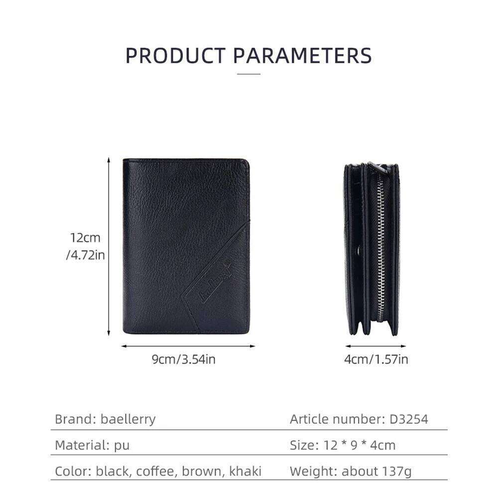 Baellerry Men's PU Wallet, Small & Large Capacity, 10 Slots + Transparent Clamp, Durable Lining, Easy Access Design C260304