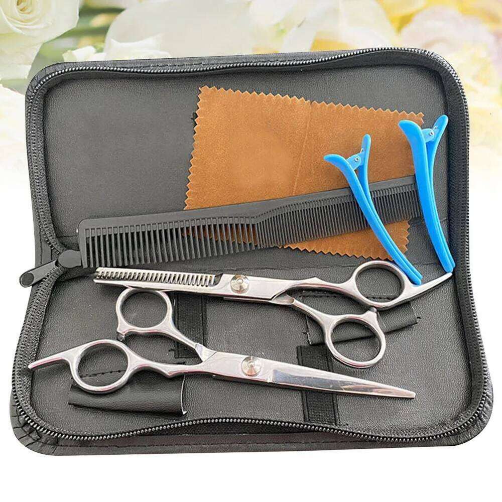 1Set Hairdressing Scissors Stainless Steel 6-Inch Teeth Straight Cut Comb Clips Storage Bag Hair Styling Tools Barber H260303
