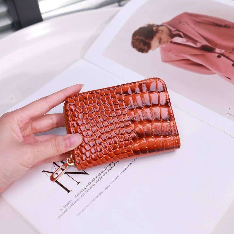 Women's Wallet Crocodile Pattern PU Leather Zipper Holder Organizer Multi Slot Blocking Credit Card Case Purse for Women C260304