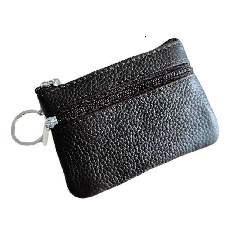 Genuine Top Grain Leather Coin Purse with Key Ring Mini Durable Wallet for Cash and Coins, Portable Money Pouch C260304