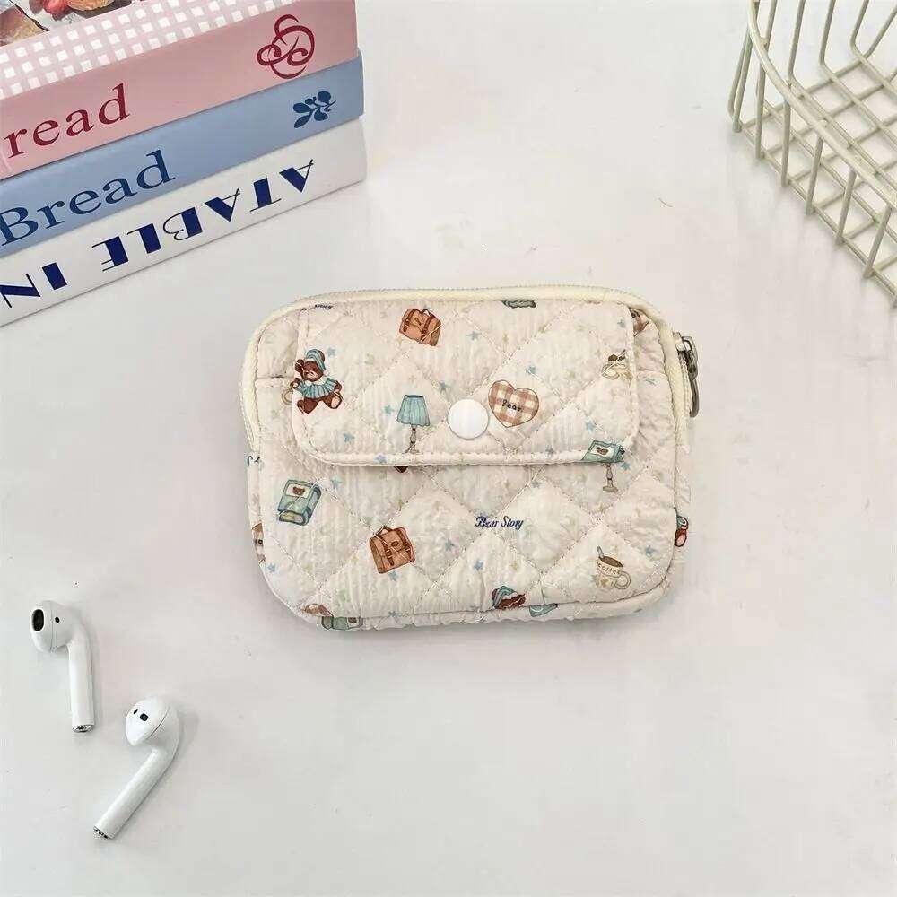 Cartoon Printing Mini Canvas Coin Purse Korean Style Jewelry Packing Bag Cute Wallet Multifuctional Card Holder C260304