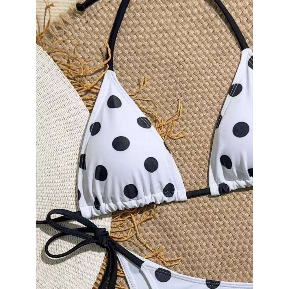 Summer Black Polka Dot Bikini Set Women Dopamine Style Sheer Cover Up Sexy Two Piece Swimwear Thin Strap Photogenic Swim Suit Y260303
