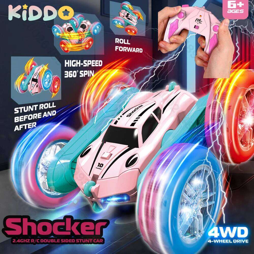 4WD RC Cars with Light 2.4GHz Remote Control Double Sided Flip 360 Rotating Electric Race Stunt Toy Car for Boys Girls Gifts Z260303