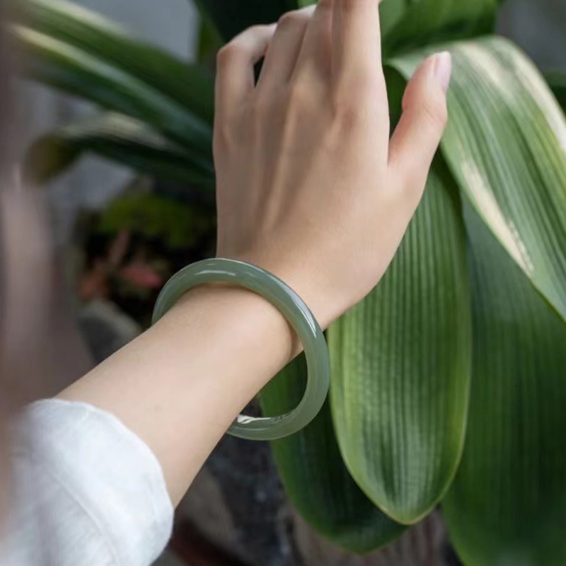 Natural Original Ecological Pattern Fine Myanmar Emerald Green Bangle 54mm-64mm Womens Jade Bracelet Send Girlfriend Send Mom 250318