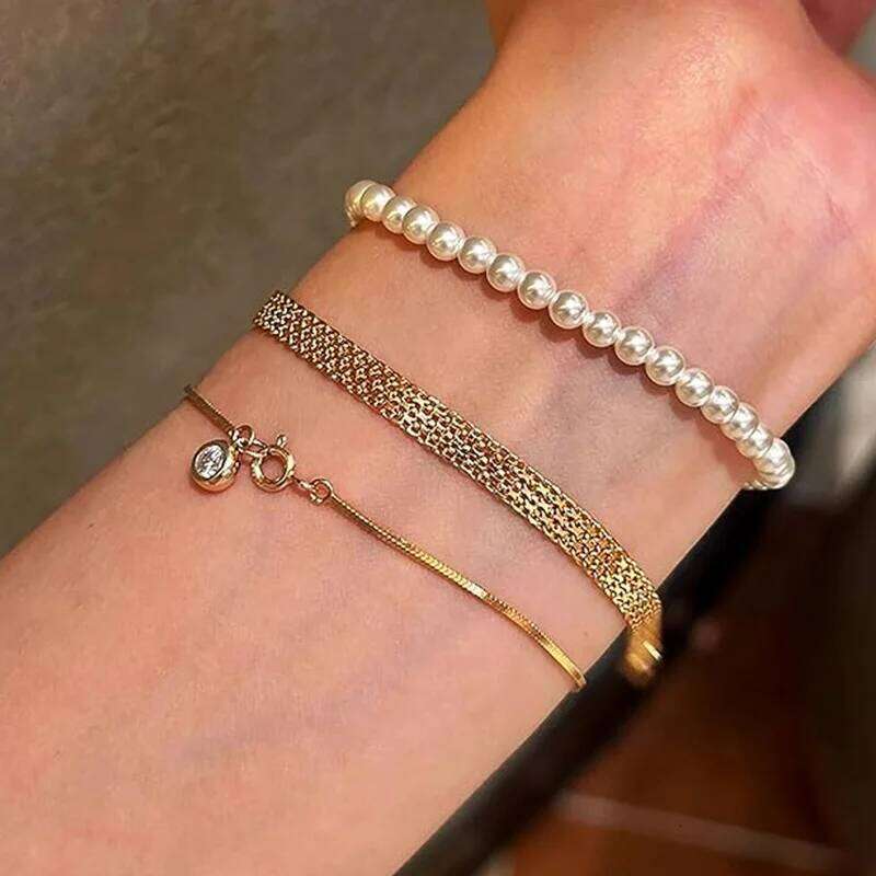 Stainless Steel 18K Gold Plated Exquisite Weaving Mesh Bracelets for Women Chunky Trendy Link Chain Adjustable Bracelet Jewelry XJ260303