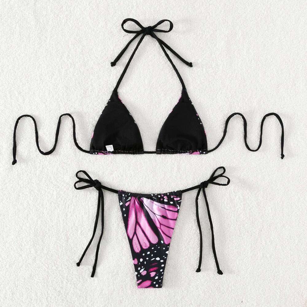 Sexy women butterfly print halter string micro bikini sets two pieces swimsuit Swimwear bathing suit beach outfits biquini Y260303