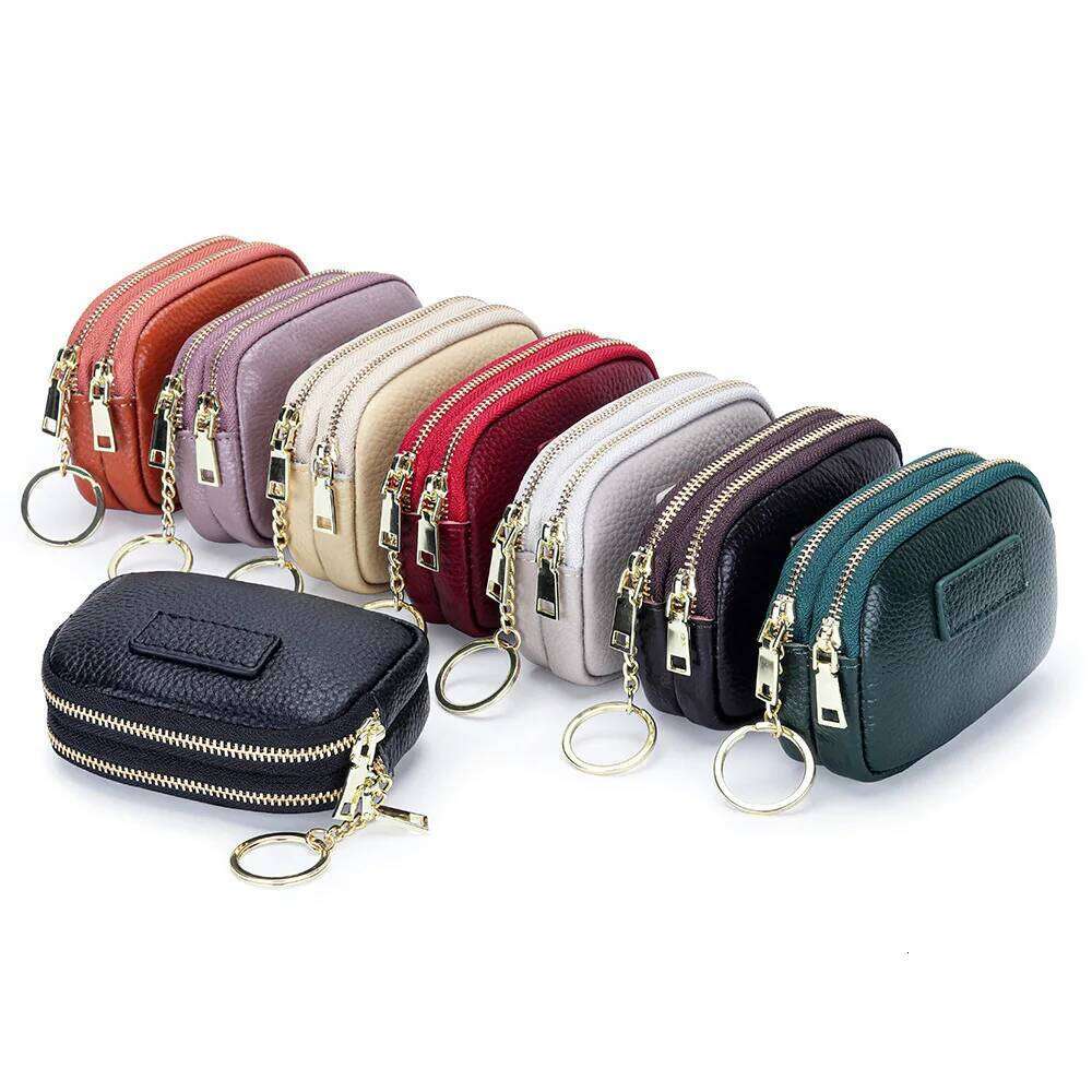 2025 Hot Sale Genuine Leather Women New Mini Coin Purse Double Layer Zipper Keychain Portable Lipstick Organizer Wallet for Lady C260304