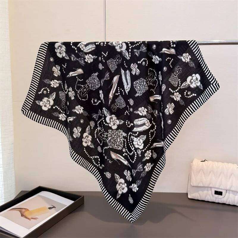 Luxury Square Scarves Women Soft Stain Neck Scarf Shawl Warp Elegant Neckerchief Bandanas Floral Hijab For Beach Travel XJ260304