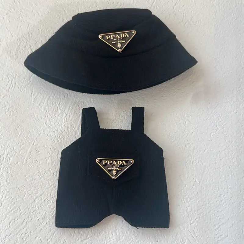 17cm Labubu Pink Corduroy Overalls & Hat Set, Luxury Doll Outfit with Triangle Logo for DIY Accessories & GiftsT260304