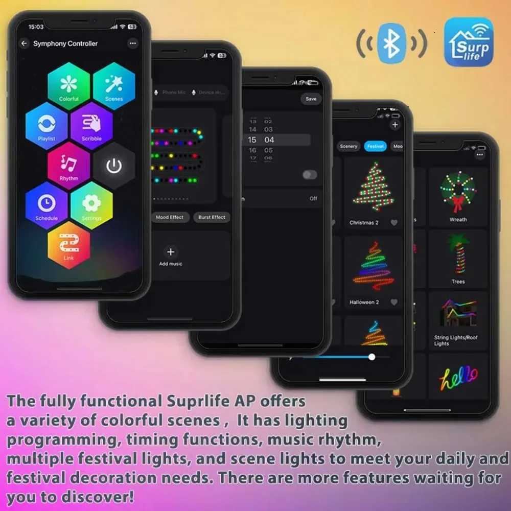 5V USB RGBIC String LED Bluetooth Fairy Lights Dreamcolor RGBIC DIY Party Christmas Tree Lights Wedding Decor Garland for Home H260304