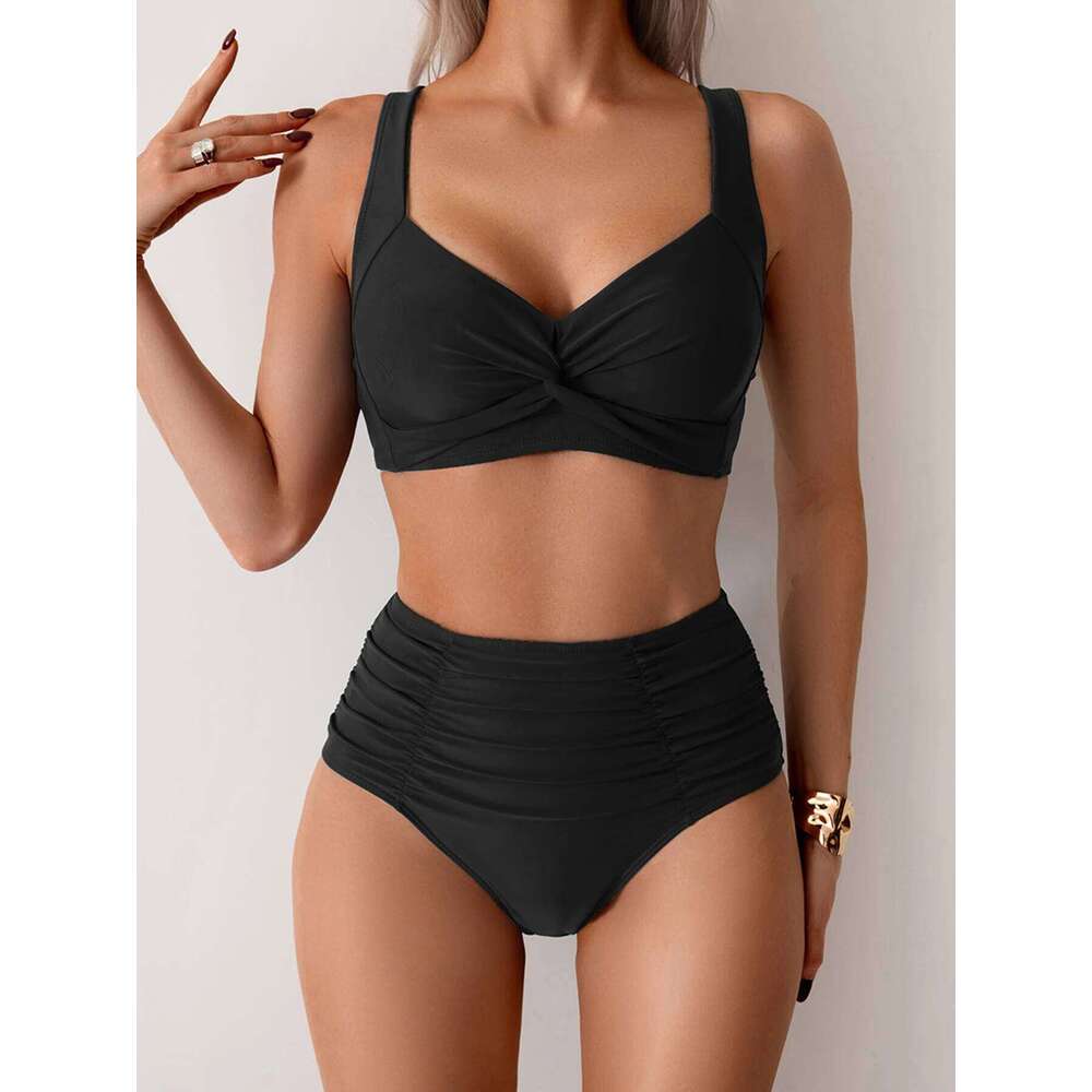 2025 New Solid High Waist Bikini Sets Swimsuit For Women Push Up Swimwear Female Two Pieces Bathing Beachwear Swimming Suit Y260303