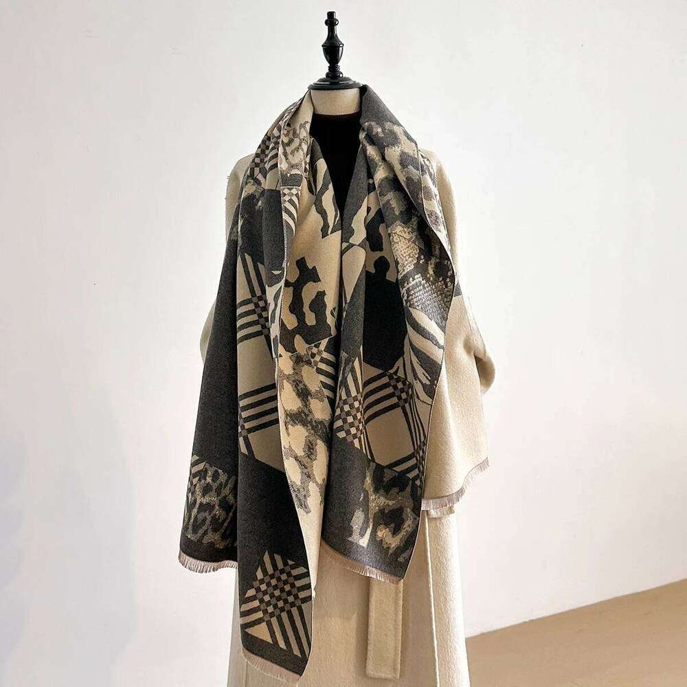 Women's Leopard Print Pattern Scarf, Pashmina Shawls, Lady Wraps, Thick, Warm, Cashmere, Imitation, Female, Winter XJ260304