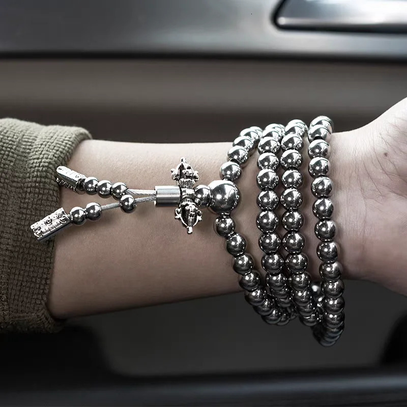 Stainless Steel Jewelry Male Bracelet Braided Link Buddha Beads Necklace Waist Chain Tactical Self Defense Whip Multi-fonction 260228
