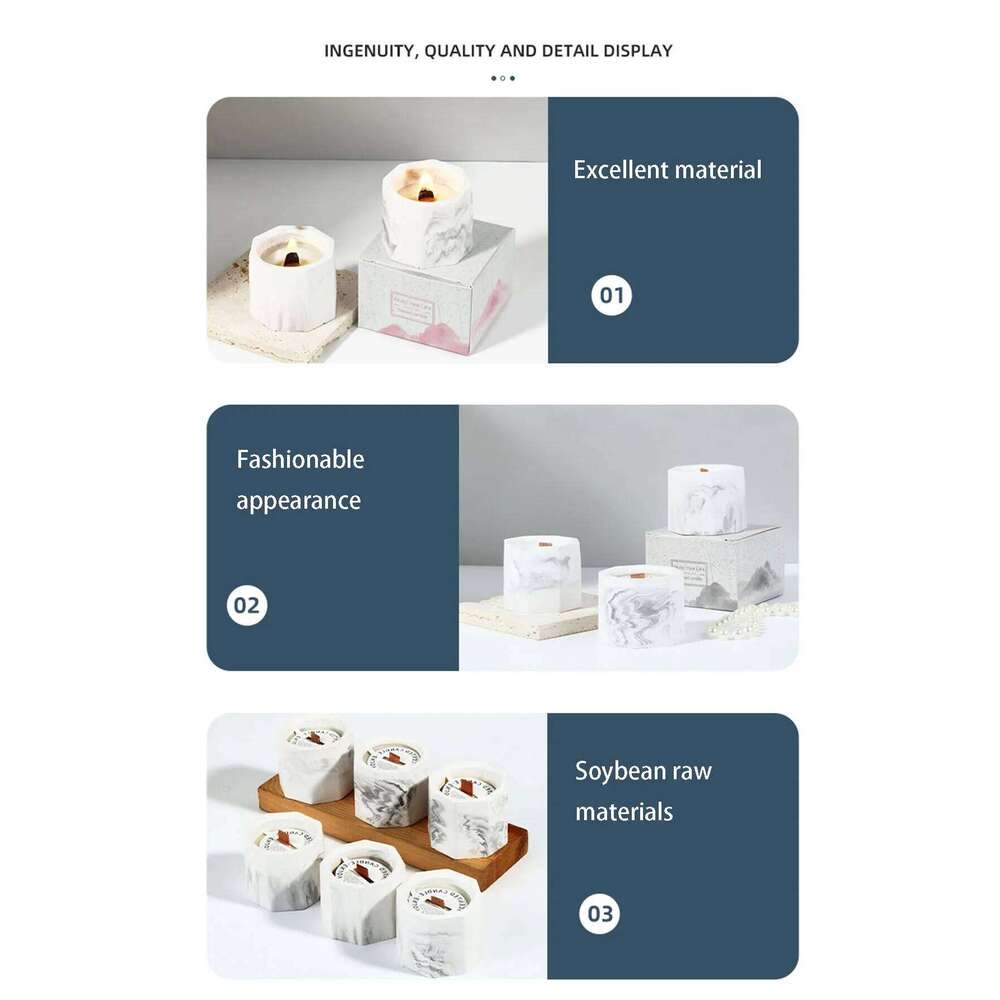 Handmade soy wax scented candle. Marble-patterned plaster ink cup, romantic and smokeless W260304