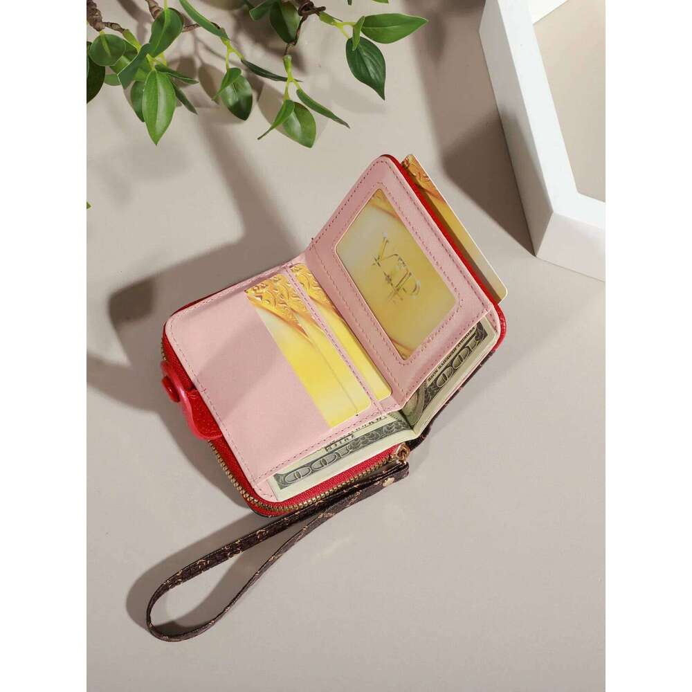 Mini Women Double Zipper Solid Color Holder, RFID Faux Leather Multi Card Slot Wallet, Versatile Clutch Purse C260304