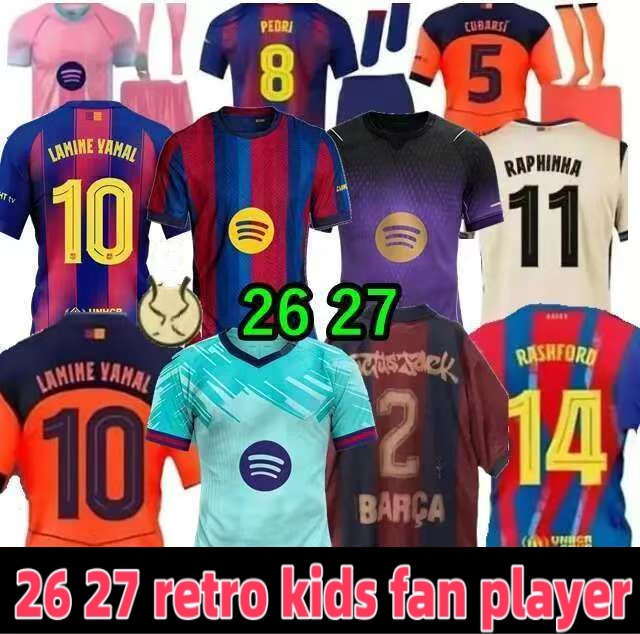 26 27 Barcelona LAMINE YAMAL Lewandowski Soccer JerseyS GAVI Raphinha FERRAN 2026 2027 Football Shirt Set F. DE JONG Men Women Kids Kit Camiseta Barcalona Travis 66