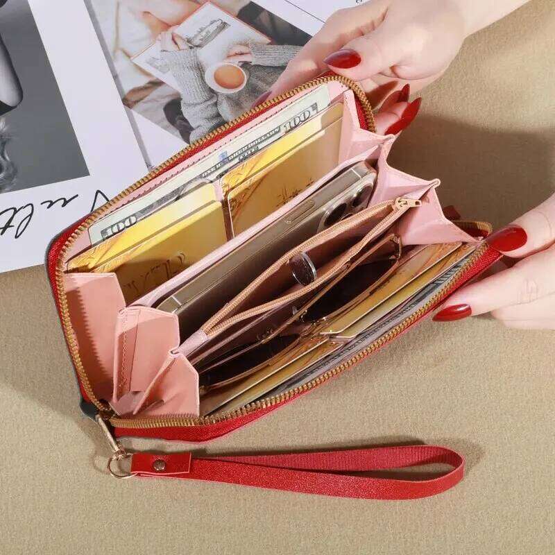 KISMIS New Long Women's Zipper Wallet - Korean Splicing, Color Contrast, Tassel, and Rivet Details C260304