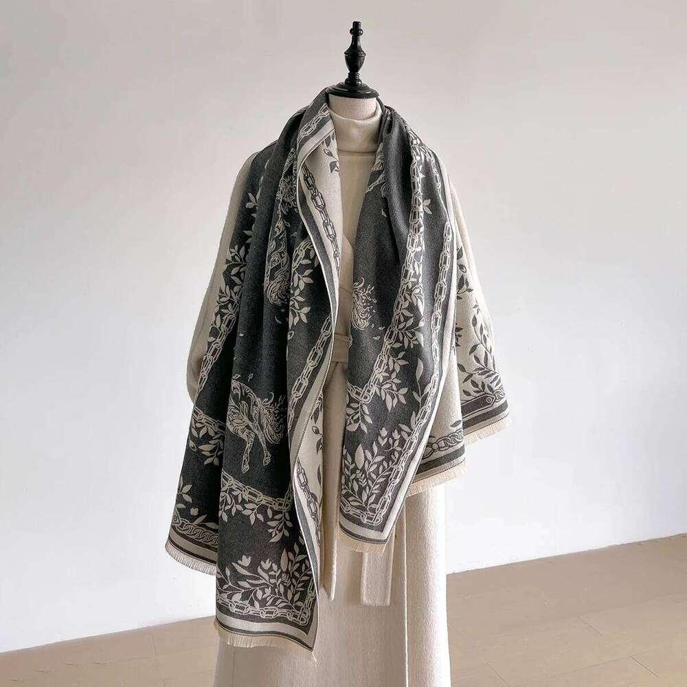 Women's Winter Faux Cashmere Scarf Thick Warm Patterned Cashew Flower Animal Print Travel Blanket Fashion Luxurious Accessory XJ260304