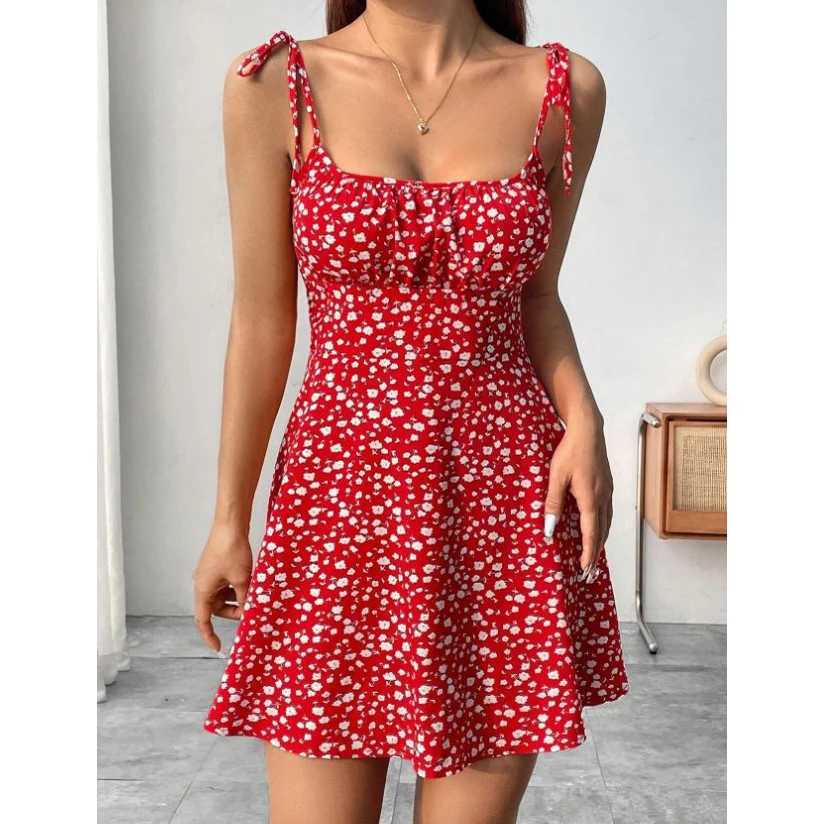 New Women Summer Floral Spaghetti Strap Sexy DressesMini DressBeach DressWoman ClothingShort DressesClothesSundress M260304