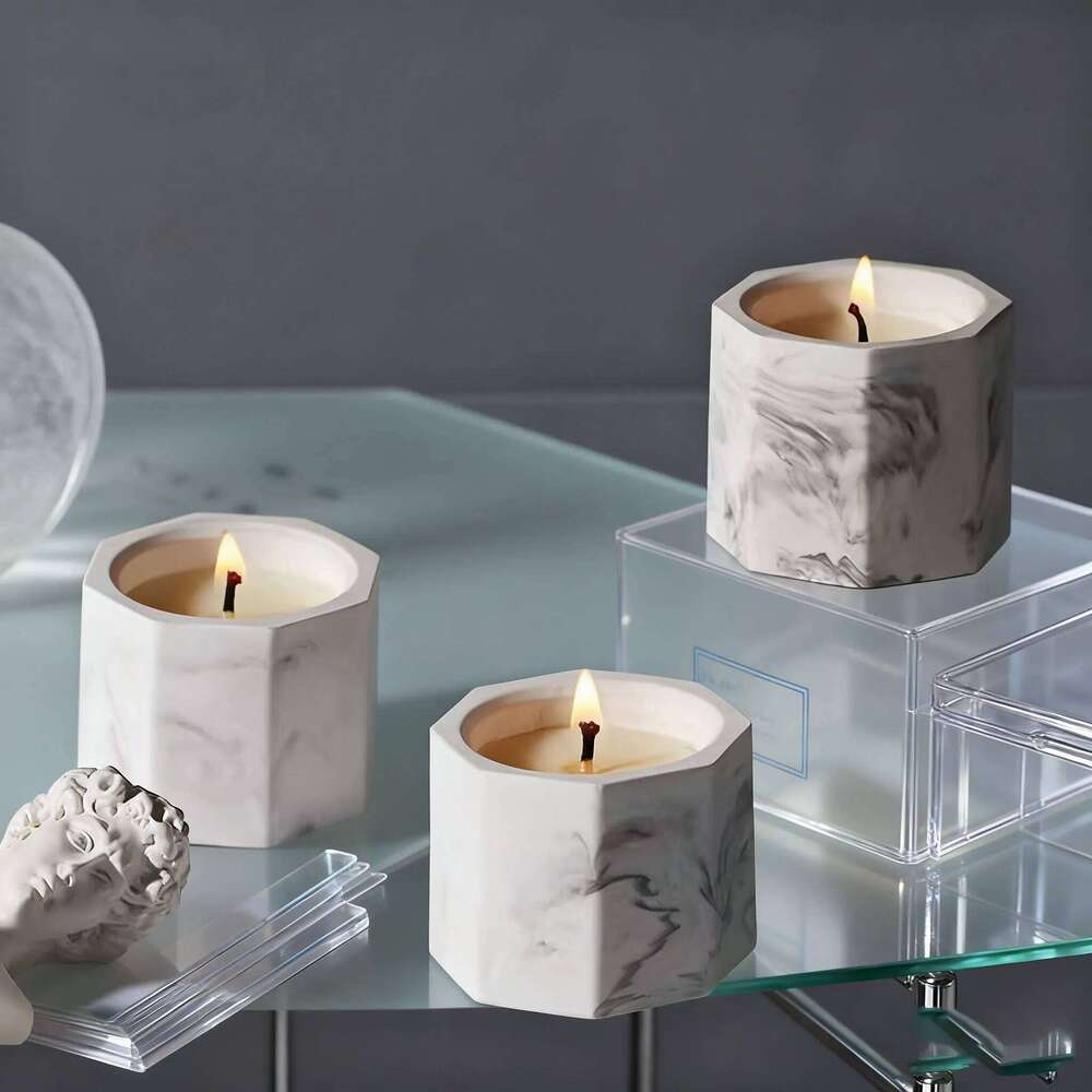 Marble Pattern Scented Candle, Smokeless Aromatherapy Jar Candle Home Decor, Relaxing Gift Set for Wedding Birthday Valentin W260304