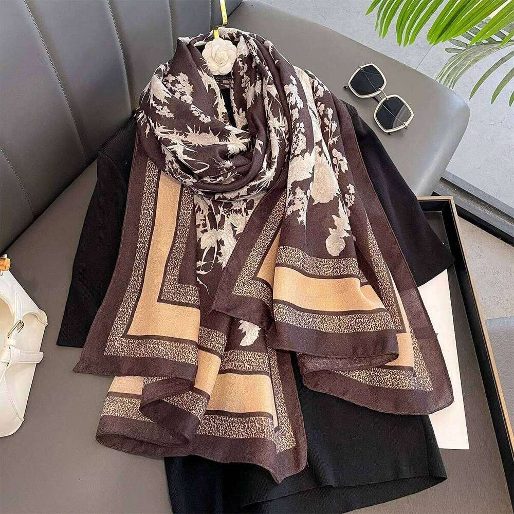 Luxury Floral long Scarf Women Elegant Thin Shawl Warps Beach Ladies Hijab Neckerchief Soft Stain Scarves For Travel XJ260304