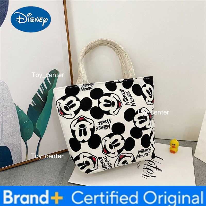 Disney Mickey Mouse Tote Bag Small Canvas Women Handbag Student Lunch Pouch Picnic Travel Bento Cartoon Shopping Bag with Zipper H260304