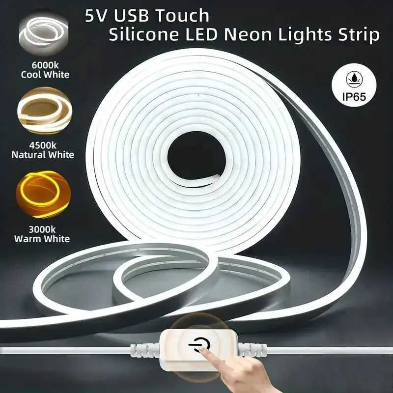 Touch Sensor LED Strip Lights Neon Sign 5V USB Dimmable Waterproof Neon Lamp Flexible Tape Silicone Bedroom Backlight DIY Decor H260304
