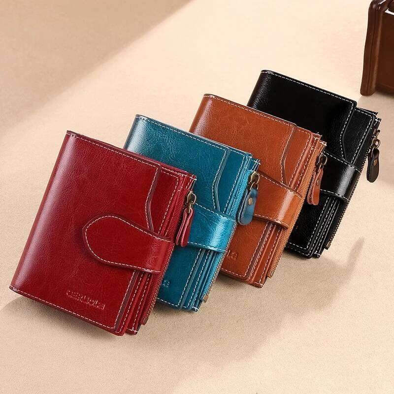 RFID anti-theft brush new three multi fold genuine leather cowhide wallet multifunctional anti tamper magnetic card bag sho C260304