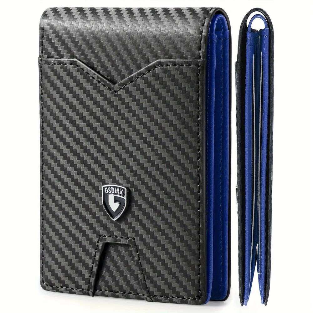 1pc RFID-Blocking Ultra-Thin Men's Wallet Carbon Fiber Inspired, Minimalist Design - Perfect for Daily Use & Stylish Gift Box C260304