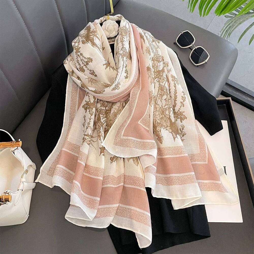 Luxury Floral long Scarf Women Elegant Thin Shawl Warps Beach Ladies Hijab Neckerchief Soft Stain Scarves For Travel XJ260304