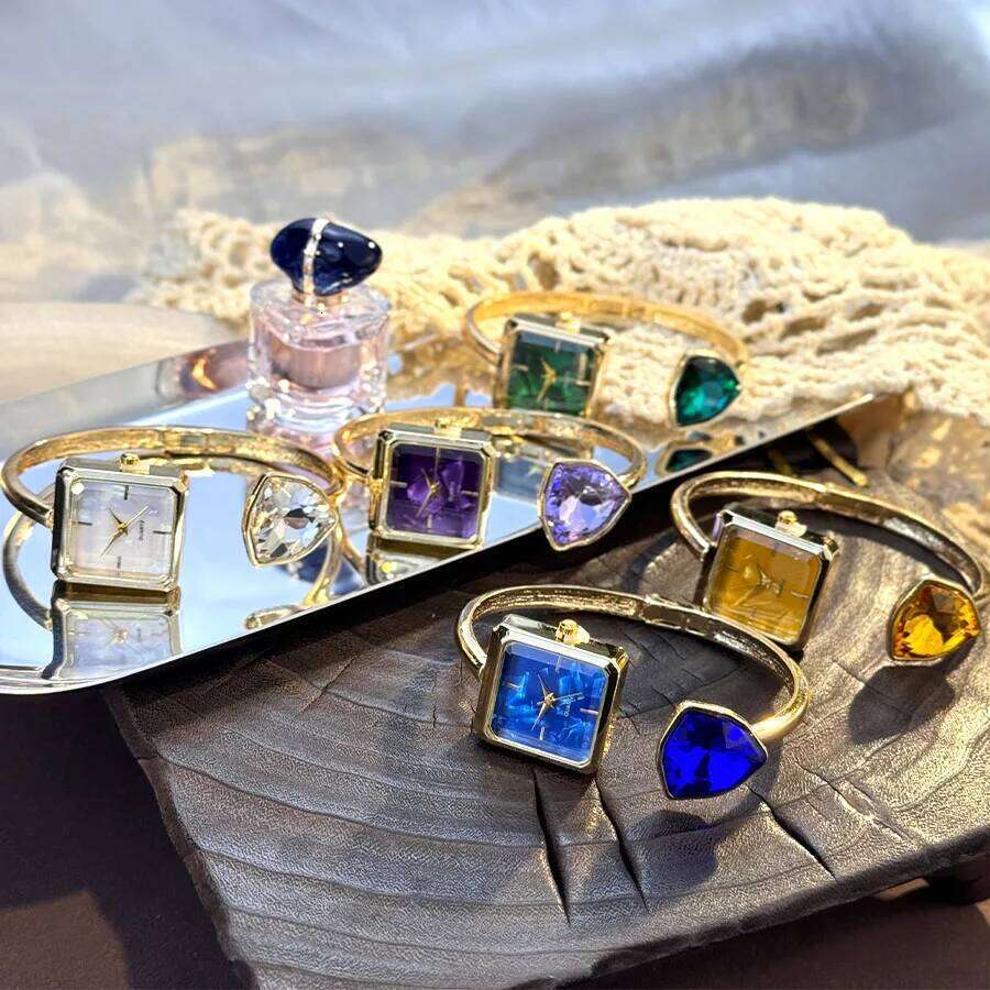 New Ladies Open Bracelet Watch Assorted Shaped Diamond Color Gemstone High-End Quartz Wristwatch Lazy Person's Stylish Timepiece XJ260303