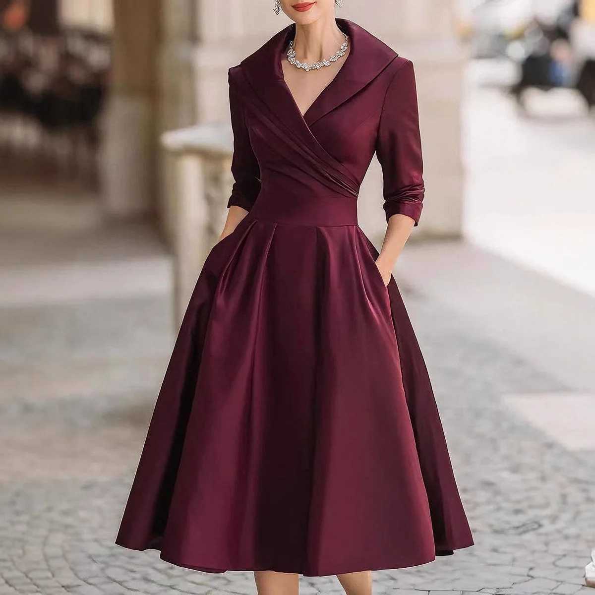 Womens Fashion Dress New Style V-neck Waist-hugging Makes You Look Slim And Elegant Long Sleeves Maxi Prom Dresses For Women M260304