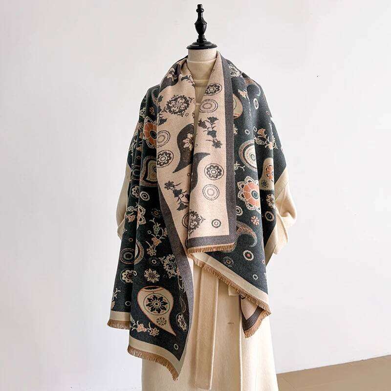 Women's Faux Cashmere Winter Scarf - Patterned with Cashew Flowers, Thick Warm Blanket Scarf, Fashionable & Luxurious XJ260304
