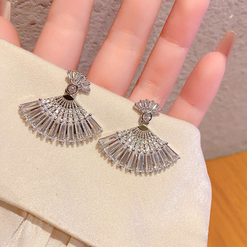 Light Luxury Style Zircon-studded Ballet Girl Skirt-shaped Fan-shaped High-end Earrings