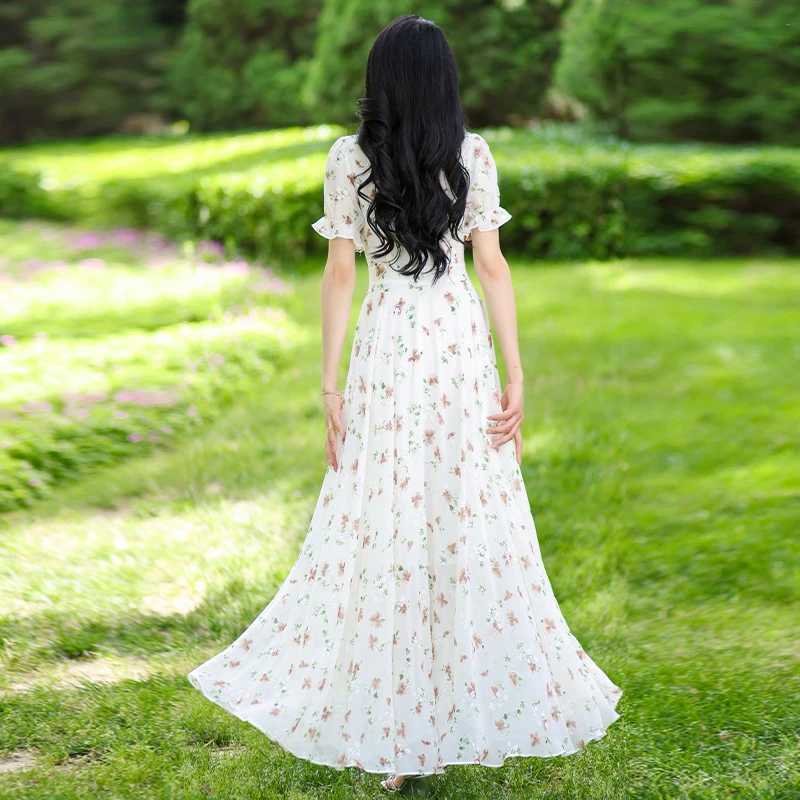 V-Neck Dress Youthful Slim-Fit Elegant Gown Fashionable Casual Beach Maxi Dress M260304