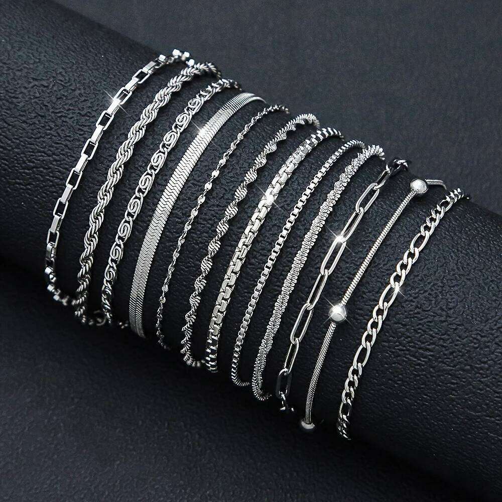 12Pcs/Set Stainless Steel Bracelet for Women, Silver Gold Color Multi Style Combination Chain, Waterproof Exquisite Jewelry Gift XJ260303