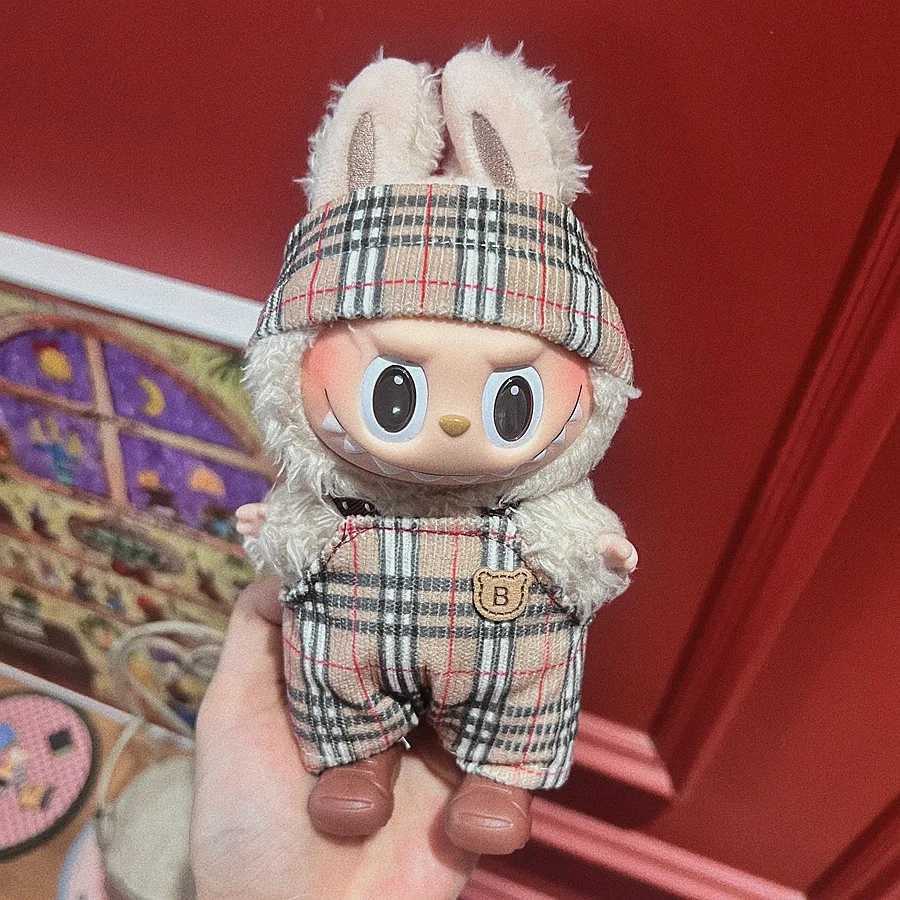 15/17cm Labubu Brown Plaid Shirt & Jeans Set, Luxury Doll Outfit with Canvas Shoes for DIY AccessoriesT260304