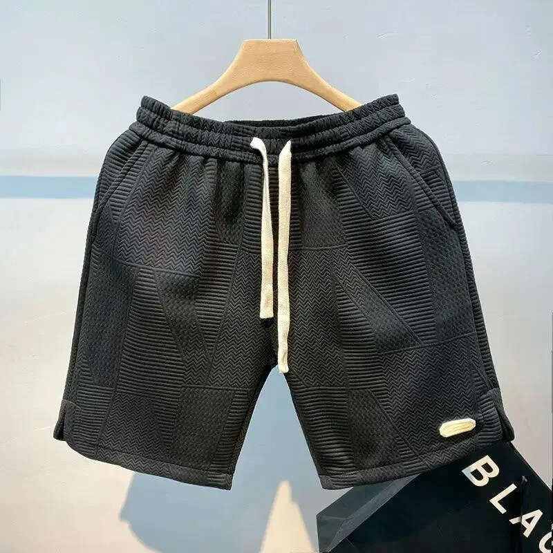 Men's Shorts Summer Running Men Casual Jogging Sport Short Pants Wave Pattern Solid Color Drawstring Loose Dry Gym Sports Men's Clothing