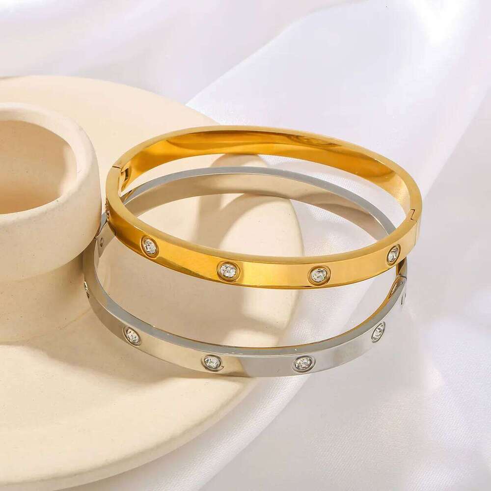 Round Zirconia Stainless Steel Bangle For Women Rhinestone Bracelets Hand Accessory XJ260303