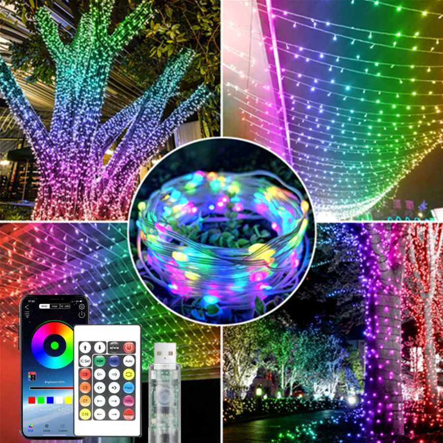 5M20M 5V USB WS2812B Bluetooth LED String Fairy Lights Dreamcolor RGB IC DIY Party Festival Tree Lights Wedding Decoration Lamp H260304